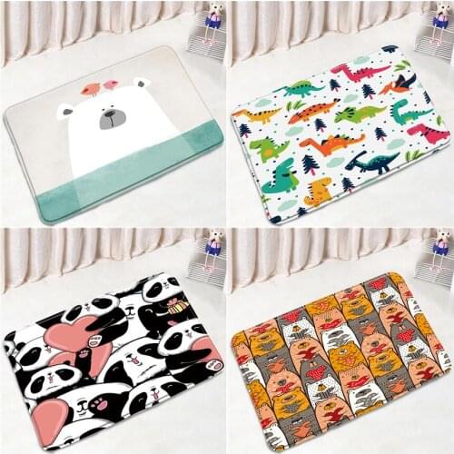 Cartoon Panda Dinosaur Bath Mats Cute Animals Bear Children Room Floor Mat Door Pad Kids Bathroom Rug Non-slip Carpet Decoration