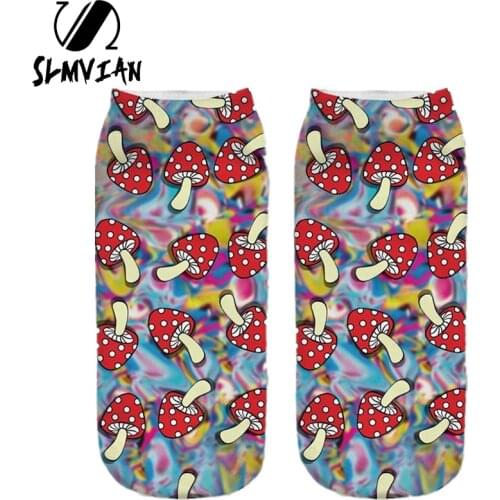 SLMVIAN New Arriva lHarajuku style Mushrooms 3D Print sock Womens Girls Low Cut Ankle Socks Hosiery Printed Sock