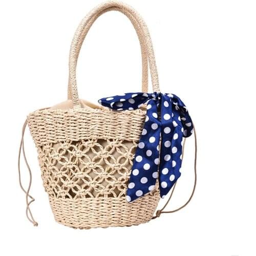 Handmade Rattan Woven Handbag Bow-knot Vintage Retro Straw Rope Knitted Composite Bag Lady Quality Summer Beach Bag Totes