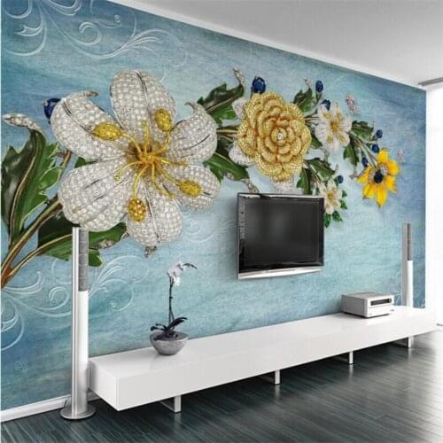 Wellyu Custom wallpaper Modern minimalist 3D jewelry flowers European style wall decorative painting photo wallpaper