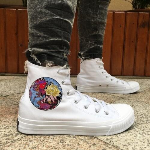 Wen Original Design Carp Cyprinoid Peony Tattoo High Top Mens Skateboarding Shoes White Black Canvas Womens Sneakers Big Size