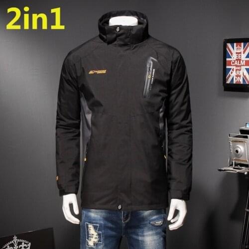 High Quality Mens Winter 2in1 Windbreaker Waterproof Jacket Men Warm Coat Cotton Padded Inner Coats Outdoors Detachable liner