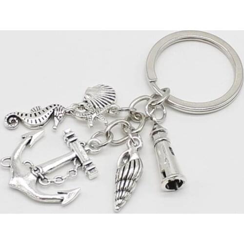 1 piece beach keychain fish anchor lighthouse shell seahorse charm keychain marine jewelry summer gift