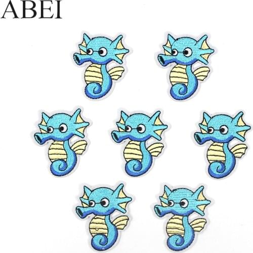 10pcs/lot Embroidered Hippocampus Applique Iron On Sewing Animals Patches Diy marine animals Stickers Clothes Bags Garment Patch