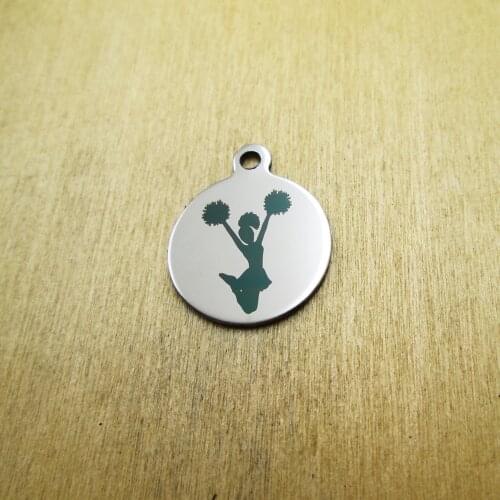 10pcs/lot Cheerleader stainless steel charms Laser Engraved DIY Charms Pendants