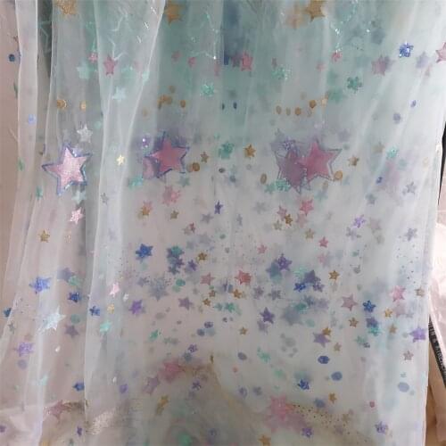 2Yards/Pack Tulle Mesh Lace Fabric Sequins Stars Meteor Light Blue Cloth DIY Childeren Dress Sewing Material Background Deco