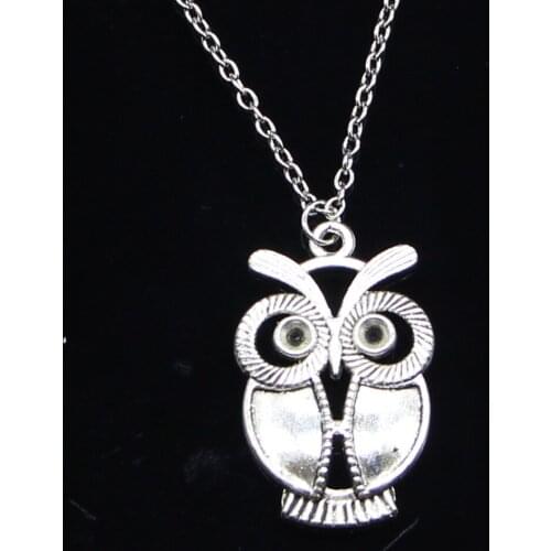 20pcs New Fashion Necklace 34x21mm big eyes owl Pendants Short Long Women Men Colar Gift Jewelry Choker