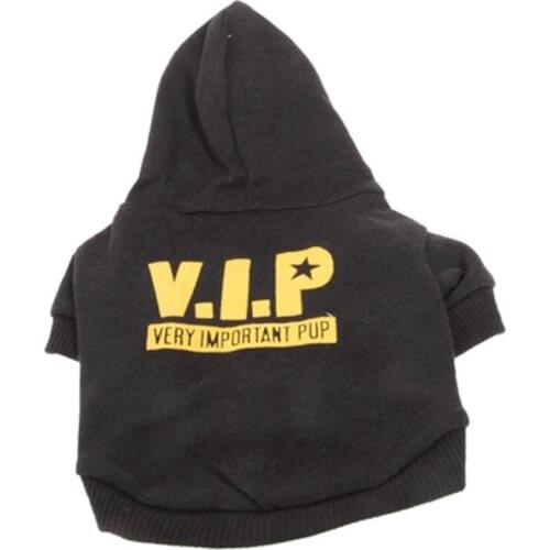 2017 Pure Cotton Cool VIP Very Important Pup Pattern Coat with Hoodie for Pets Dogs Cute Black Dog Clothes for Dog Cats