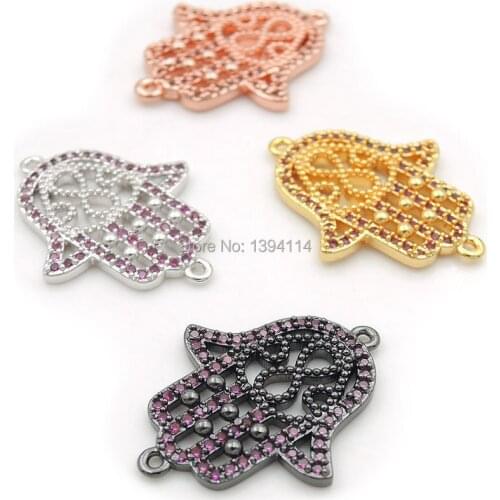 23*18*3mm Micro Pave Fuchsine CZ Hand Of Infinity Symbol Connectors Fit For Men And Women Making Bracelets Jewelry