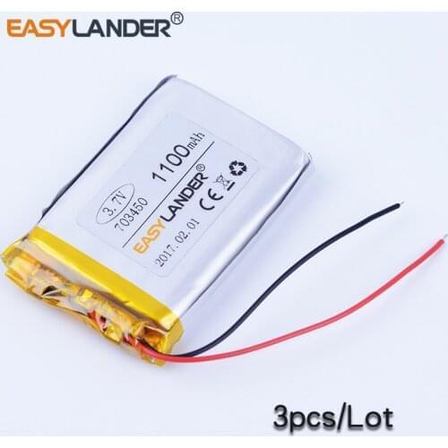 3pcs/Lot 703450 3.7V 1100mAh Rechargeable li Polymer Li-ion Battery For Bluetooth speaker mp3 mp4 GPS DVR Car phon Electric toys