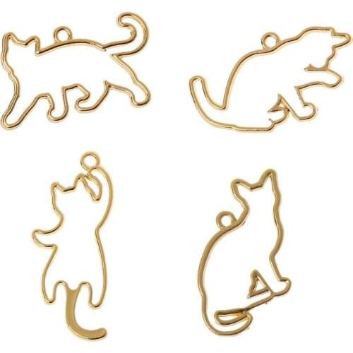 4Pcs Naughty Cats Blank Frame Pendant Open Bezel Setting UV Resin Jewelry