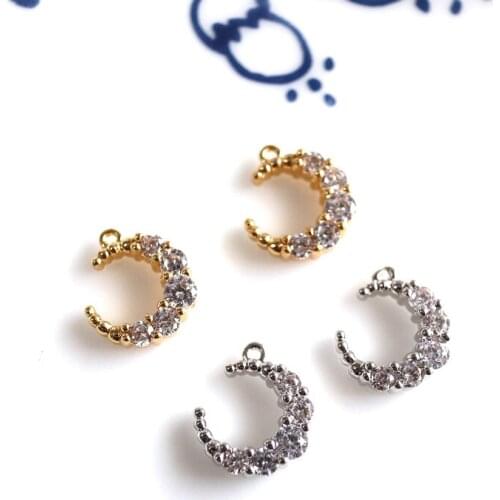 4 pcs/lot gold color plated charms golden moon cz stone embedded embellished jewelry making crafts findings DIY for women