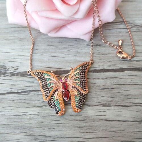 5Pcs Fashion butterfly Double Bails Connector Pendant Necklace,CZ zircon Micro pave crystal Charm Jewelry making for woman NK251