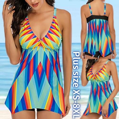 6XL 8XL Large Size Women Backless Tankini Print Backless 2 Piece Swimsuit Vintage High Waist Female Bathing Suit Swimwear Plus