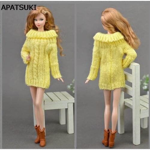 Golden Color Doll Accessories Knitted Woven Handmade Doll Clothes Sweater Tops Coat Dress For Barbie Doll Kids Toy