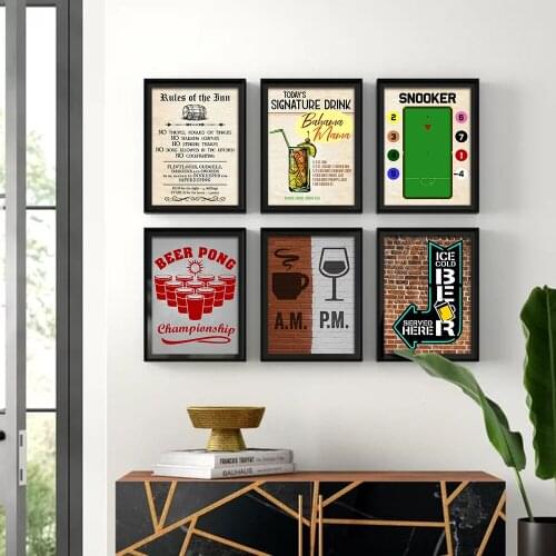 AM PM Retro Wall Picture Coffee Shop Decoration Coffee Wine Brick Prints Vintage Style Chalkboard Poster Cafe Art Decor Canvas