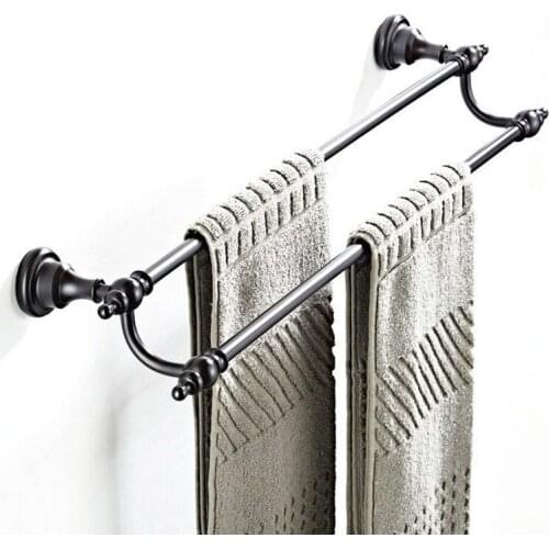 Oil Rubbed Bronze Bathroom Towel Holder Double Towel Bar Towel Rack Black Brass Towel Rail Bathroom Accessories