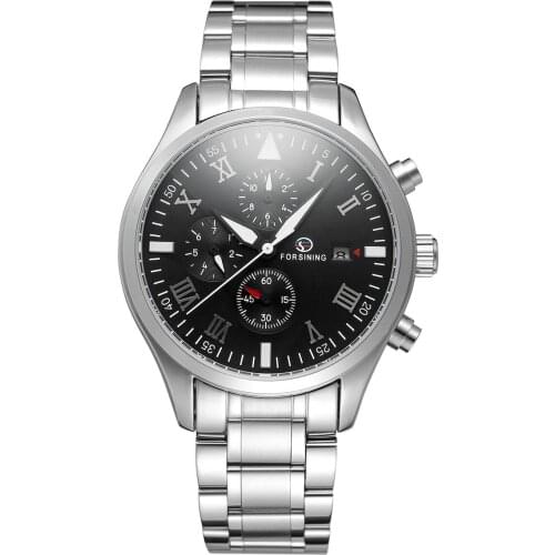 New FORSINING Brand Men Watches Automatic Mechanical Watch Dress Clock Steel Casual Business Wristwatch Black