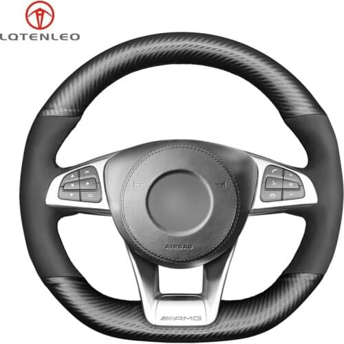LQTENLEO Black Suede Carbon Fiber Steering Wheel Cover For Mercedes-Benz A45 AMG W205 C43 C63S AMG CLA45 CLS63 AMG GLC 43 63 AMG