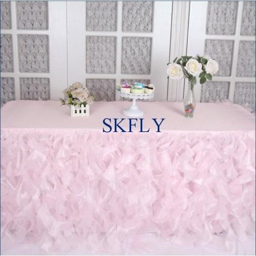 CL010G wedding cheap 2018 birthday party elegant 6ft rectangle light pink organza curly willow table cloth with top