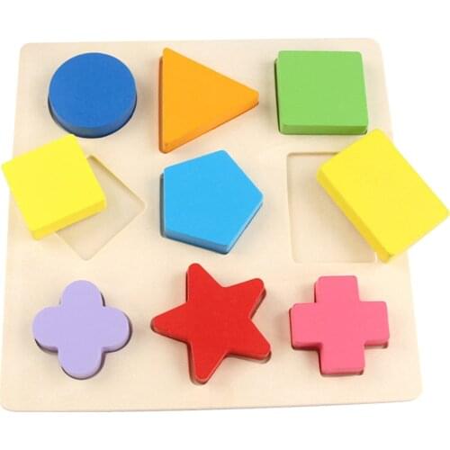 Wooden Geometric Shapes Montessori Puzzle Sorting Math Bricks Preschool Learning Educational Game Toys for Baby Toddler Puzzle