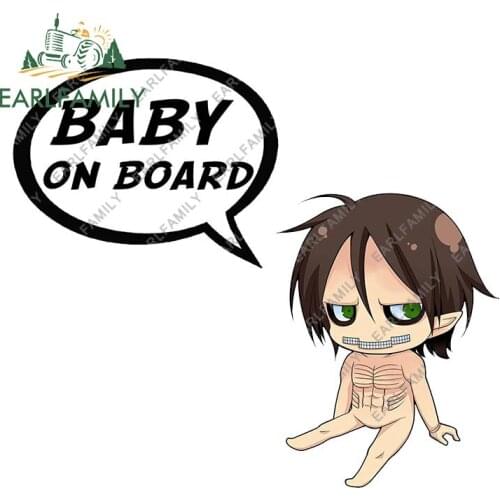 EARLFAMILY 13cm x 11.6cm for Baby On Board Attack on Titan Car Stickers Waterproof Sunscreen Decal Car Accessories Windows Decor