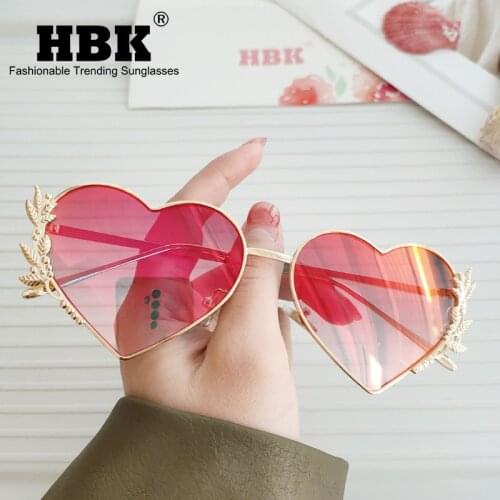 HBK Fashion Heart Shape Sunglasses Metal Women Luxury Unique Brand Designer Red LOVE Mirror Lenses Sun Glasses Shades Men UV400