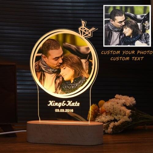 Customized Night Light USB Creative Wooden Base DIY Night Lamp Living Room Bedroom Decoration Custom Text Photo