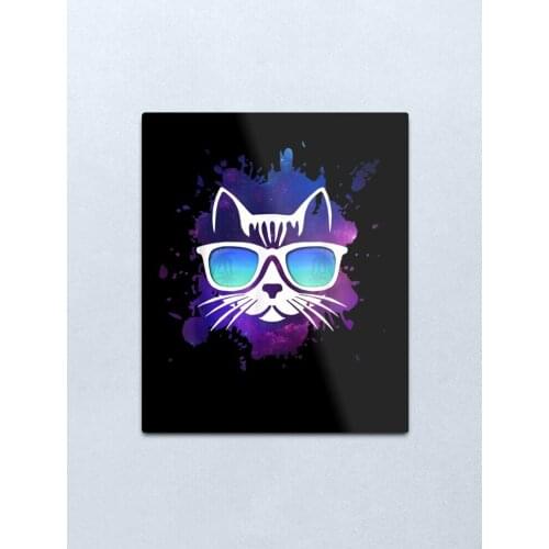 Cool-Cat-With-Sunglasses-Over-Space Metal Print Tin Sign Vintage Metal Wall Sign Plaque Retro Garage Shed Car