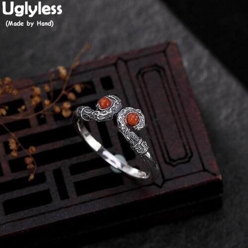 Uglyless Real Solid 925 Sterling Silver Handmade Curved Thai Silver Finger Rings for Women Ethnic Fine Jewelry Agate Open Ring