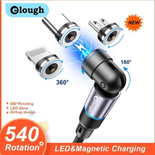 Elough 540 Degree Roating Magnetic Cable Micro USB Type C Phone Cable For iPhone11 Pro XS Max Samsung Xiaomi USB Cord Wire Cable