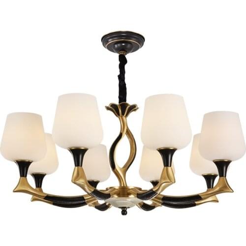 Nordic Full Copper Chandeliers Lighting Luxury Home frosted glass Lighting Fixture Creative Vintage Hanging Lamp E27 LED lamps