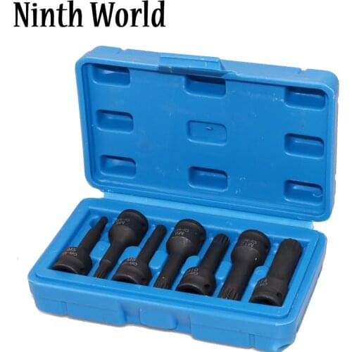 6pcs 3/8-Inch Drive Cr-Mo Metric Allen Hex Driver Impact Spline Bit Socket Set Size T20-T60 M5-M14