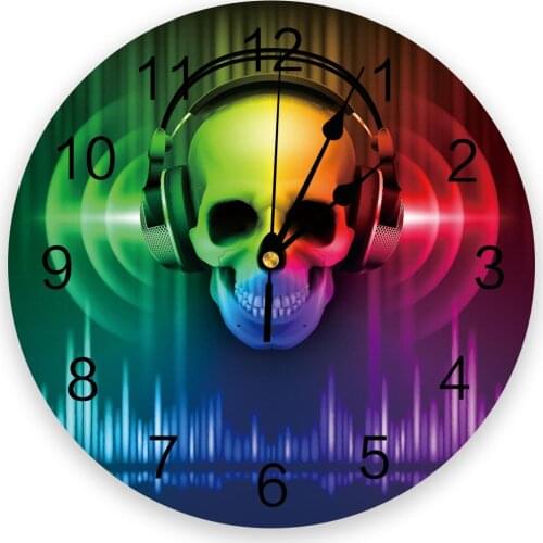 Skull Headphone Green Red Melody 3D Wall Clock Modern Design Living Room Decoration Kitchen Clock Art Wall Watch Home Decor