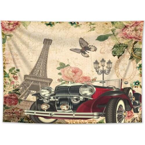 Paris Eiffel Tower Retro Red Car Tapestry Wall Hanging Rose Butterfly Wall Tapestry For Living Room Bedroom Decor Carpets