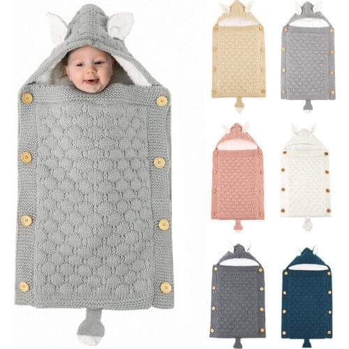 2020 New Newborn Infant Baby Boy Girl Blanket Knit Crochet Warm Swaddle Wrap Sleeping Bag