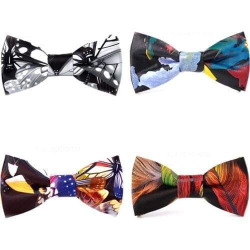 GUSLESON Brand New Mens PU Leather Print Pattern Bowtie Fashion Men Wedding Bow Ties Casual Gift Bowties for Men Accessories