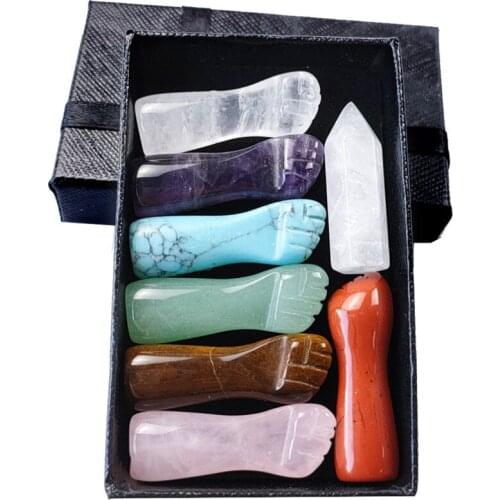 FYSL Wholesale 8 Pcs Fist Shape and Hexagon Prism Many Colors Quartz Stone Pendant Healing Chakra Jewelry