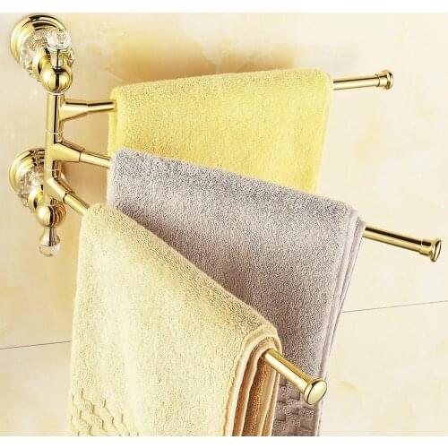 Leyden Zinc-Alloy&Crystal Movable Three Layer Towel Bars Activities Towel Bar Rotatabl Towel Rack Holder Bathroom Accessories