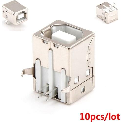 10pcs USB B Female Adapter Connector Plugs USB 4Pin 90 degree USB B Type steel Printer USB Connector Printing Plugs HY050