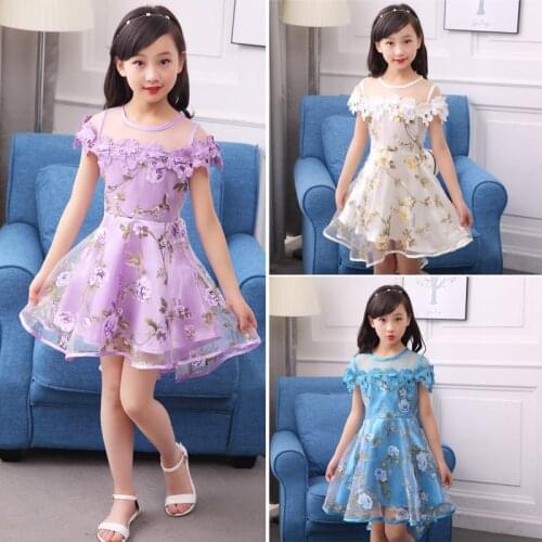 2020 Kids Girls Flower Dress Children Girl Voile Birthday Party Dress Baby Fancy Princess Fashion Yarn Dress 3 5 8 10 12 Years