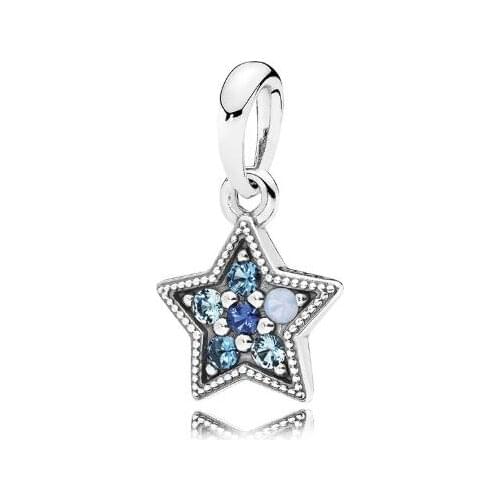 Genuine 925 Sterling Silver Bead Charm Bright Star With Multi-Colored Crystals Pendant Fit Pan Bracelet & Necklace Jewelry