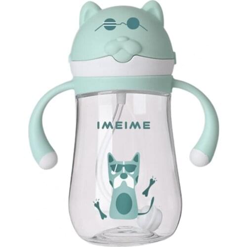 240ml/300ml Water Bottle Cute Design Easy Cleaning Transparent Cartoon Animal Kids Straw Bottle for Outing
