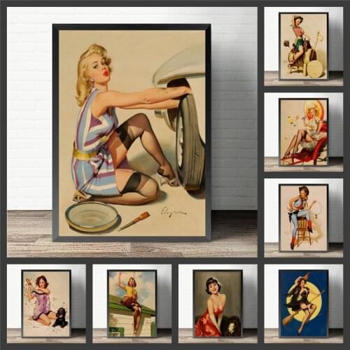 USA Retro poster Seductive girl World War II Sexy pin up Girl vintage Poster cafe cafe club bar wall decorations Home Decor