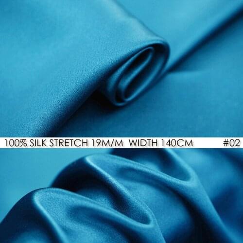 SILK STRETCH SATIN 140cm width 19momme/Pure Silk Fabric Satin+Spandex Dress Fabrics Fashion Fabric For Wedding Dress Blue NO 02