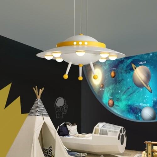Modern Personality Cartoon Led Chandelier Blue Ufo Simple Boys And Girls Bedroom Study Light Children Room Eye Decorative Light