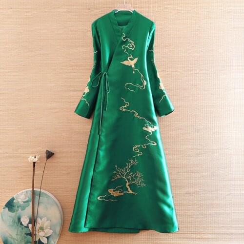High-end New Autumn Women Trench Coat Elegant Embroidery Crane V-neck Slim Lady Casual Outwear Coat Female S-XXL