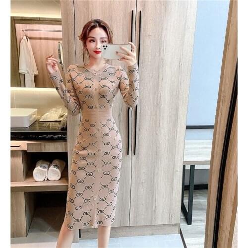 Knitted Dress 2021 Womens Autumn Winter New Fashion Vintage Sweater Dress Bottom Sheath Vestidos for Women Party