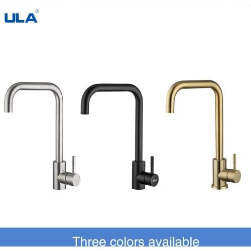 ULA Stainless Steel Kitchen Faucet Black Gold 360 Rotate Tap Kitchen Faucet Deck Mount Cold Hot Water Sink Mixer Taps Torneira