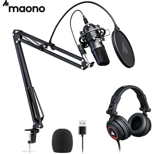 MAONO A04H USB Microphone with Studio Headphone Set 192kHz/24 bit Vocal Condenser Cardioid Podcast Mike for Mac and Windows